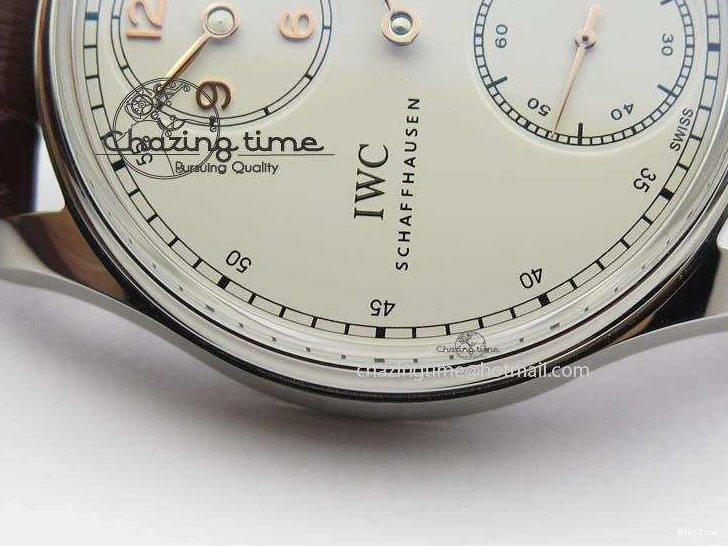 MIROTIME 0507 Sustainable Portuguese IW5444 SS White Dial RG Numbers On Brown Leather Strap A 7256